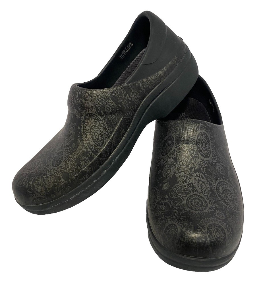 Crocs Dual Comfort Felicity Clog Womens Size 11W Black Silver Floral Design