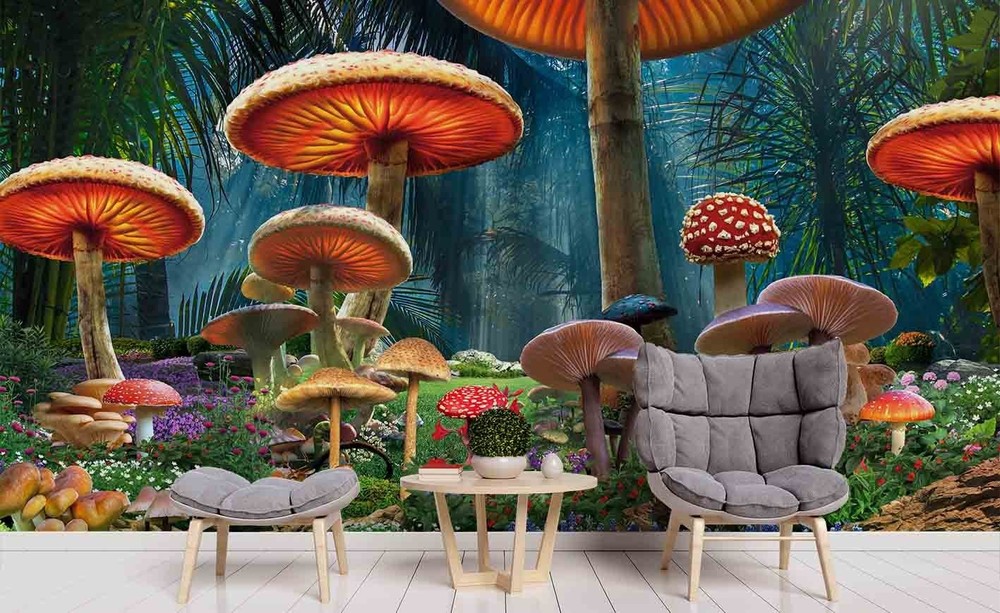 3D Magic Mushrooms Forest Wall Murals Wallpaper Murals Wall Sticker