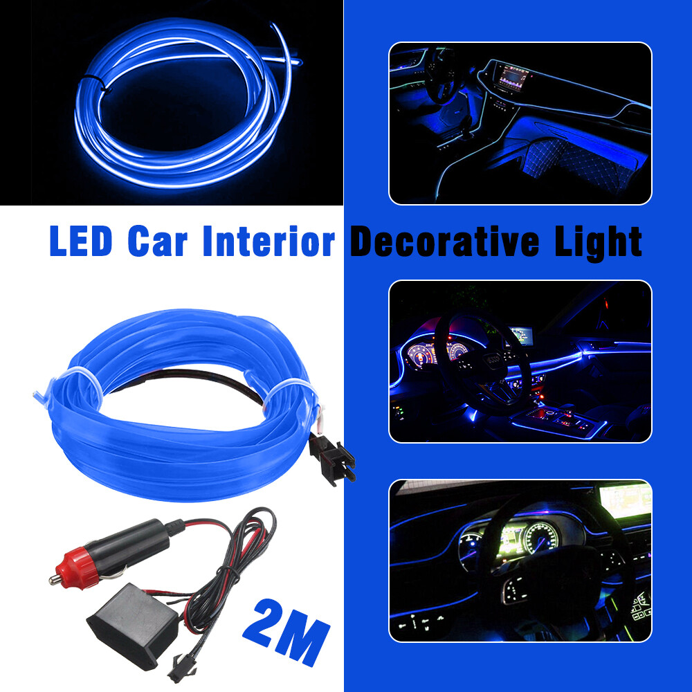 6.56FT Blue LED Car Interior Decorative Atmosphere Wire Strip Light Accessories