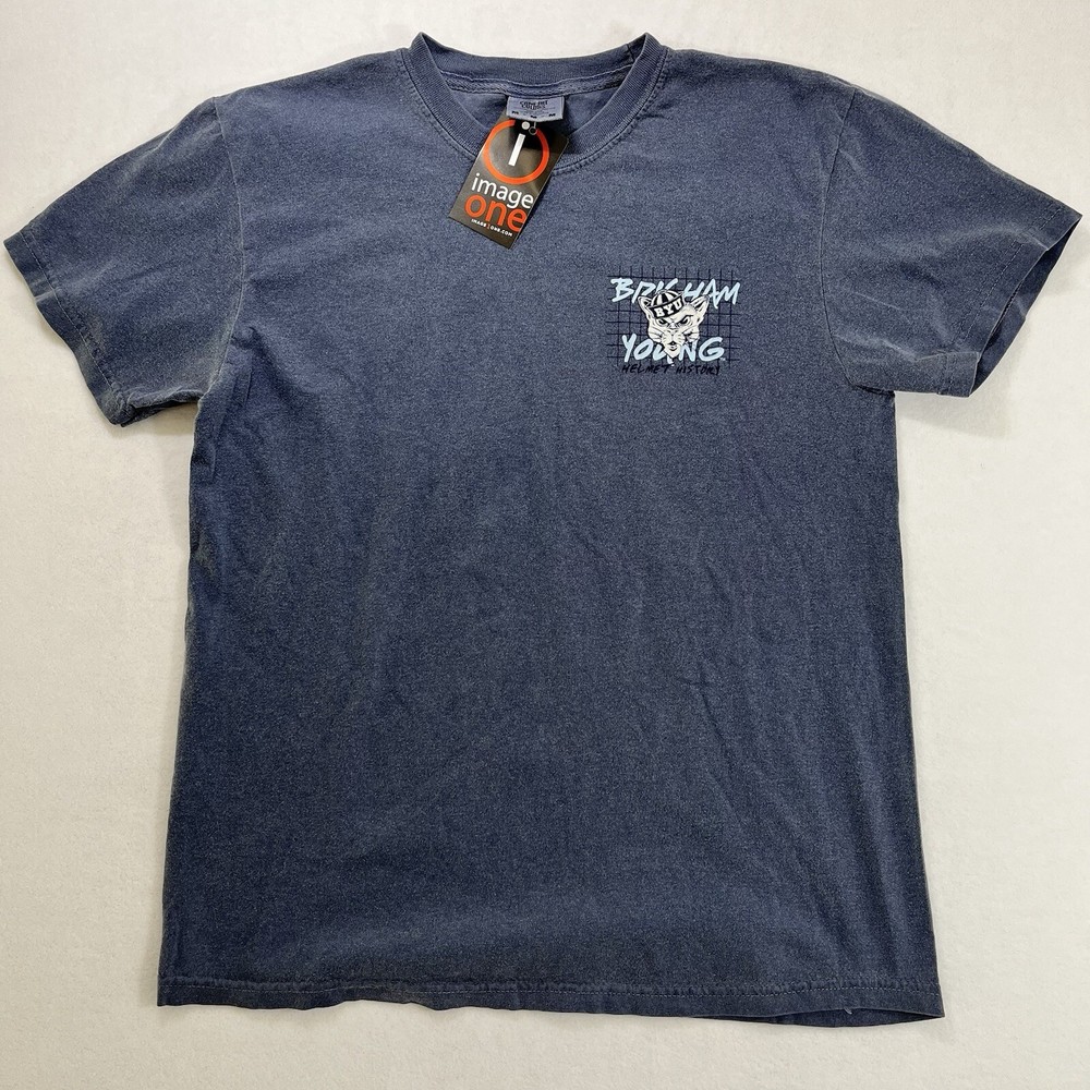 Image One BYU Cougars Men's Medium T-Shirt Short Sleeve Helmet History Blue New