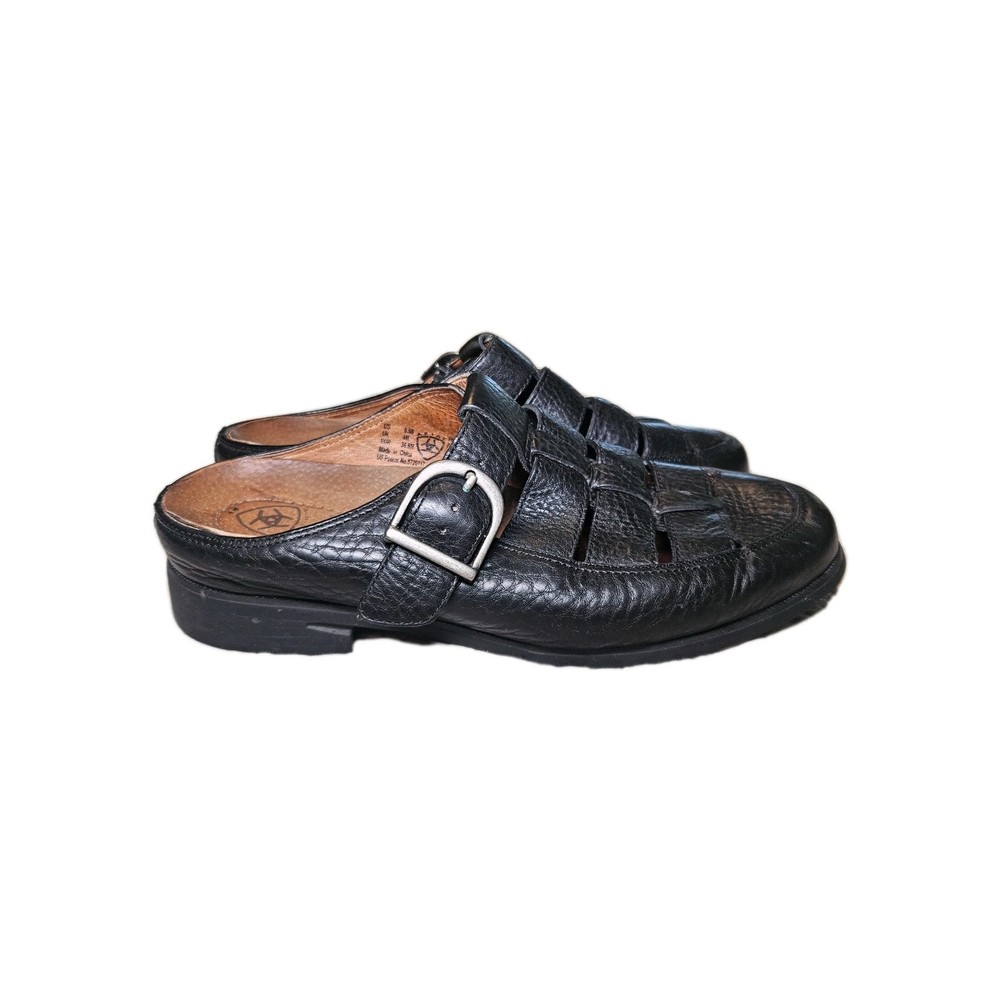 Ariat Women's 6.5B Black Leather Slip On Buckle Comfort Sandal Clogs