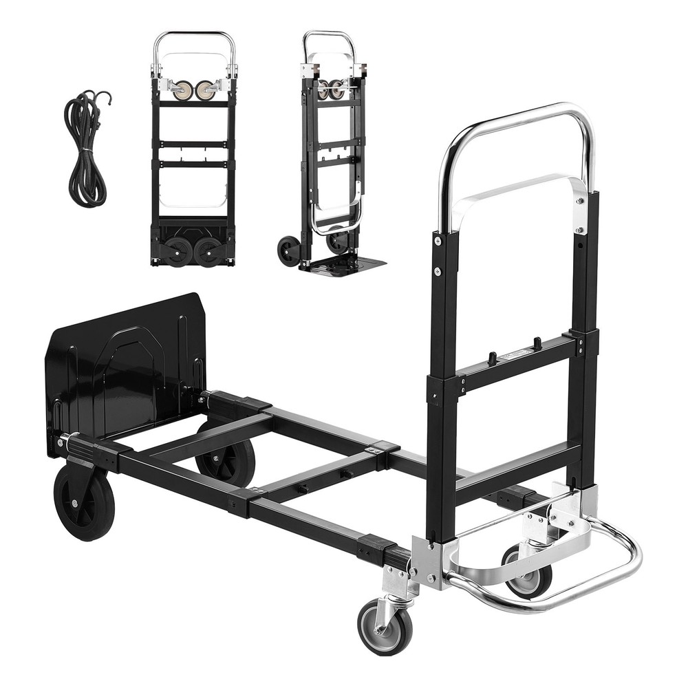 2 in 1 Folding Hand Truck,500 lbs Load Capacity for 4-Wheel Mode,Convertib