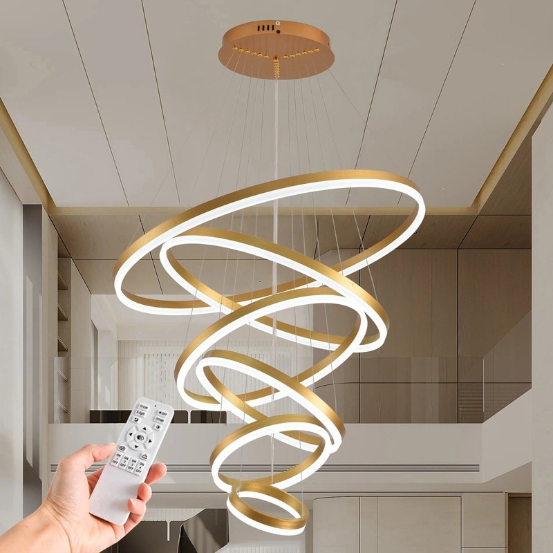 Smart Gold LED Chandelier with 6 Rings & Remote Control