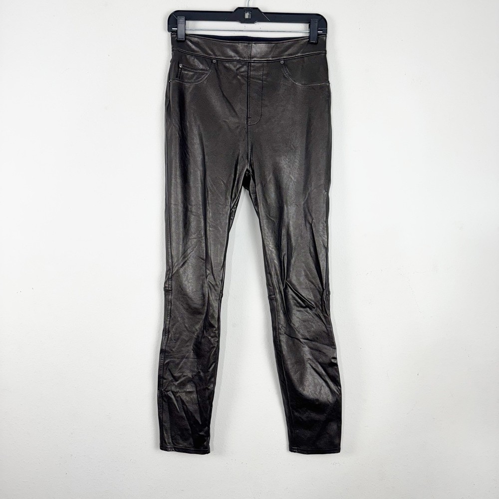 Spanx Women's Leather-Like Pull On Ankle Pant Size S/P Metallic Black