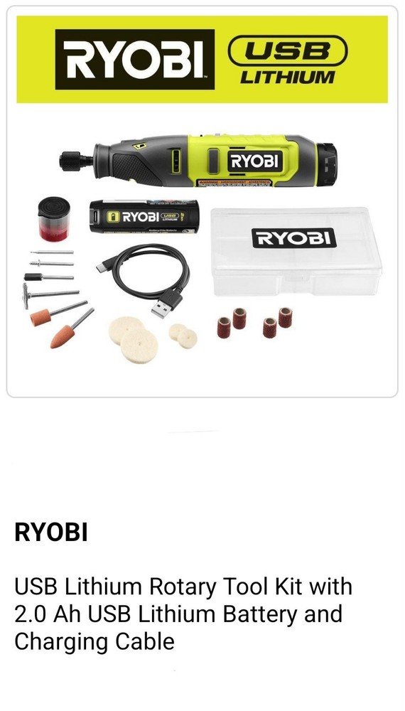 New RYOBI FVM51K Rotary Tool Kit With 2Ah Battery & Charger USB Rechargable