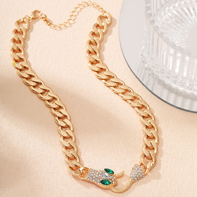 Snake Metal Pearl Chain Necklace Hip Hop Style for Women