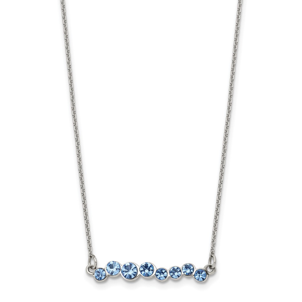 Stainless Steel Blue Preciosa Crystal Bar Cable Chain Necklace 16
