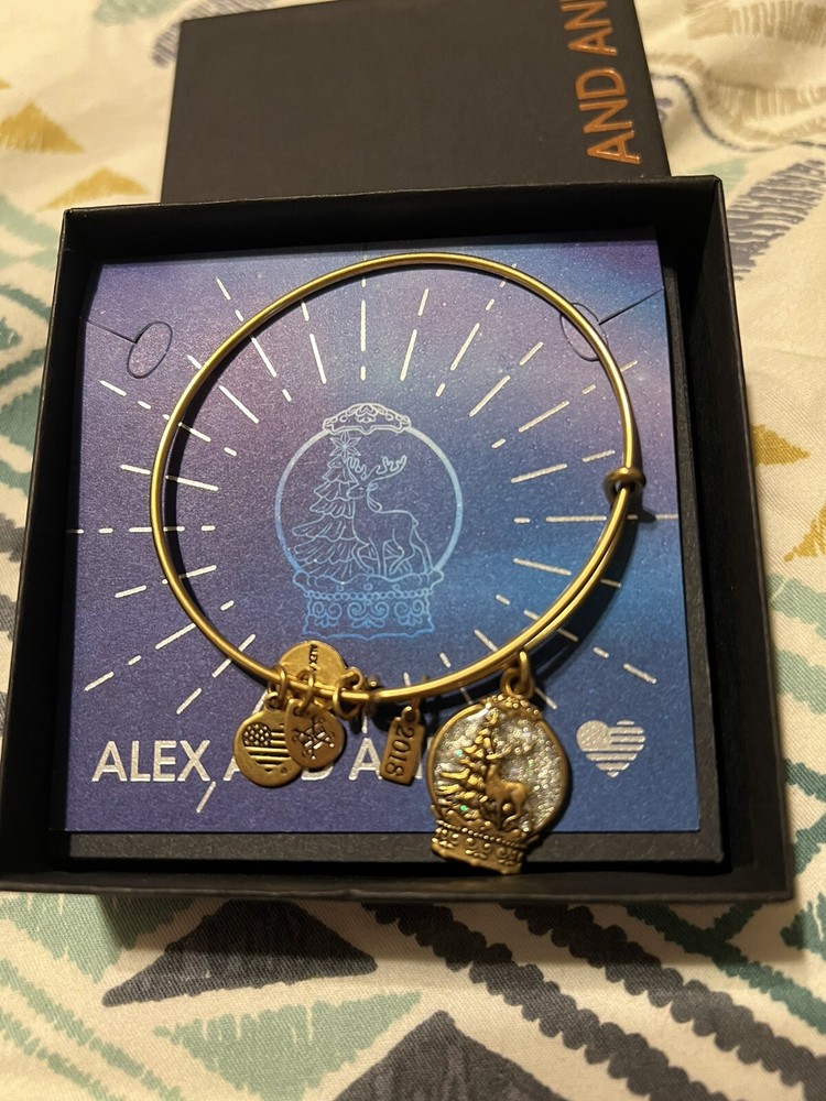 ALEX and ANI Snow Globe Charm Bracelet Gold Copper Tone Christmas Reindeer 2018
