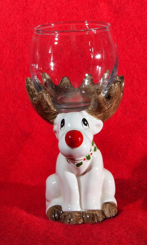 Vintage  1976 Fitz and Floyd Rudolph Reindeer votive candle holder Christmas