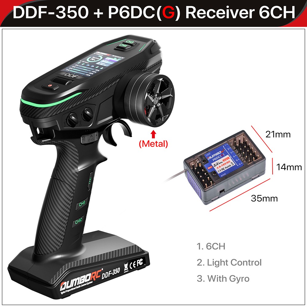 DUMBORC DDF-350 Transmitter P6DCG Receiver 2.4G 10CH for RC Car Boat Tank FHSS