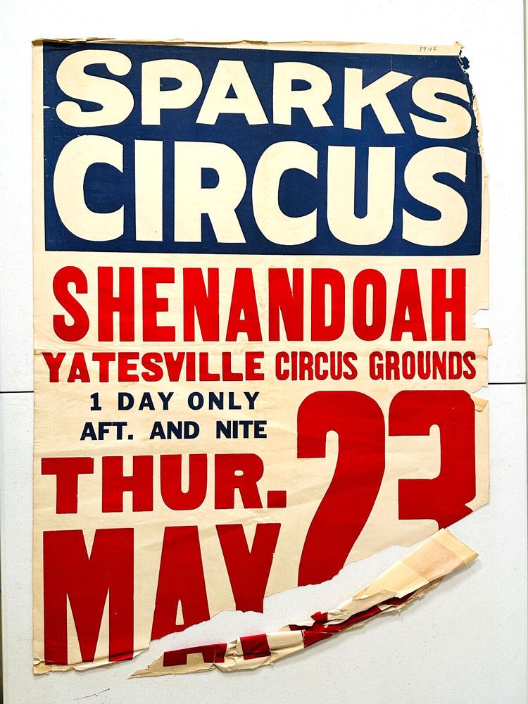 1946 Sparks Shenandoah PA Yatesville circus carnival poster advertising