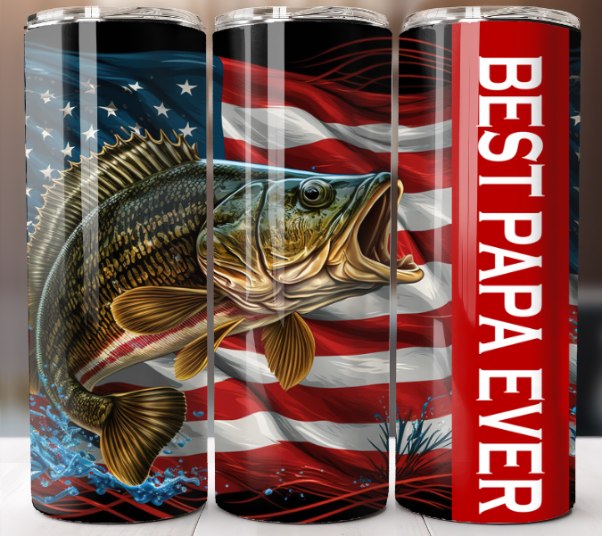 Fathers Day  Fishing Tumbler 20oz Mug Cup w/ Lid Straw Stainless