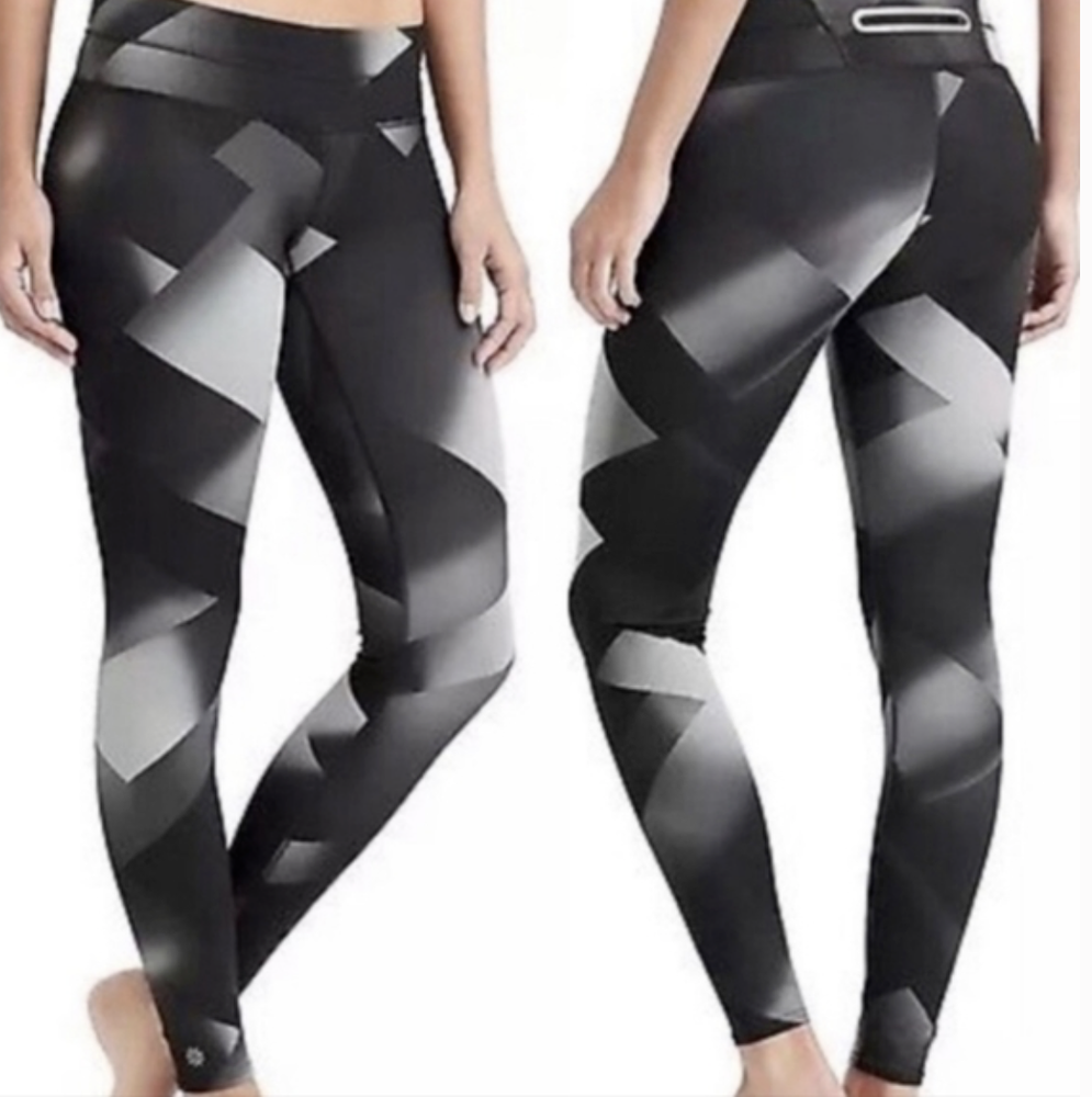 Athleta Womens Leggings Size XS Geometric Black/Gray Stretch Running