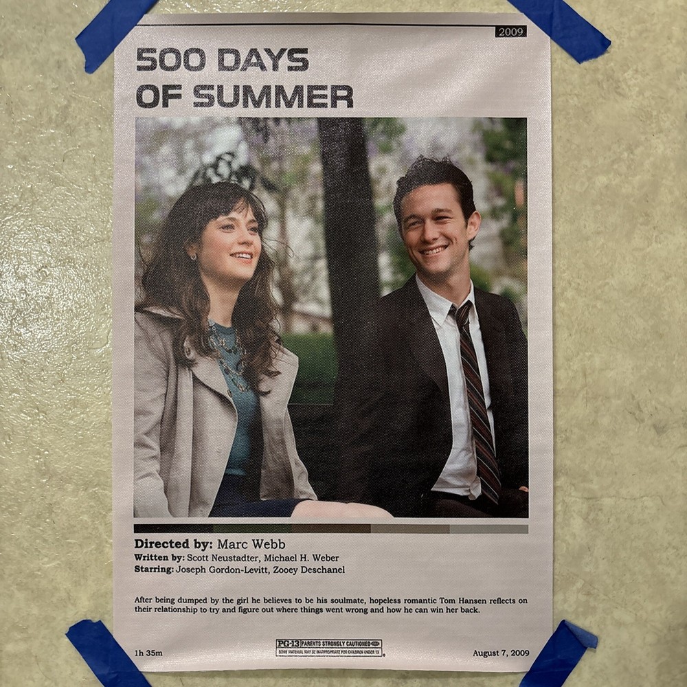 500 Days Of Summer ✅ 2009 - Movie Poster Canvas Wall Art Man Cave ✅ 12x18 inch