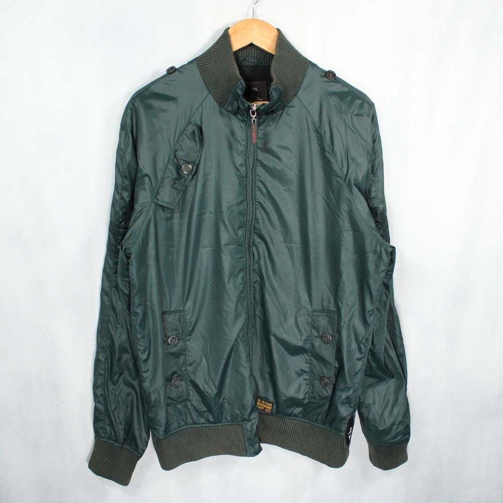 G-Star Jacket Mens L Green Astron Weston Bomber Coat Lined Satin Pockets Flight