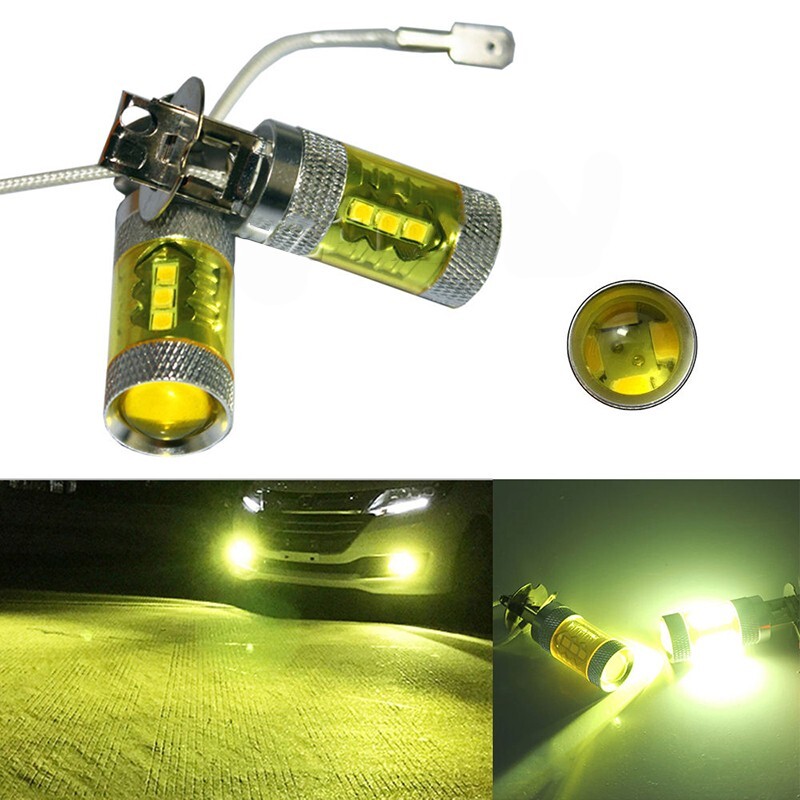 2pcs Car Truck Yellow Low Power Fog Light Bulbs 16SMD LED H3 12-24V DC Practical