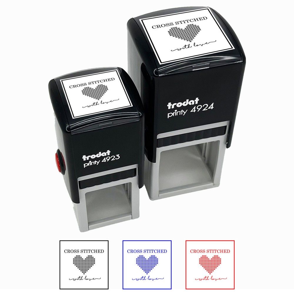Cross Stitched Heart With Love Label Self-Inking Rubber Stamp Ink Stamper