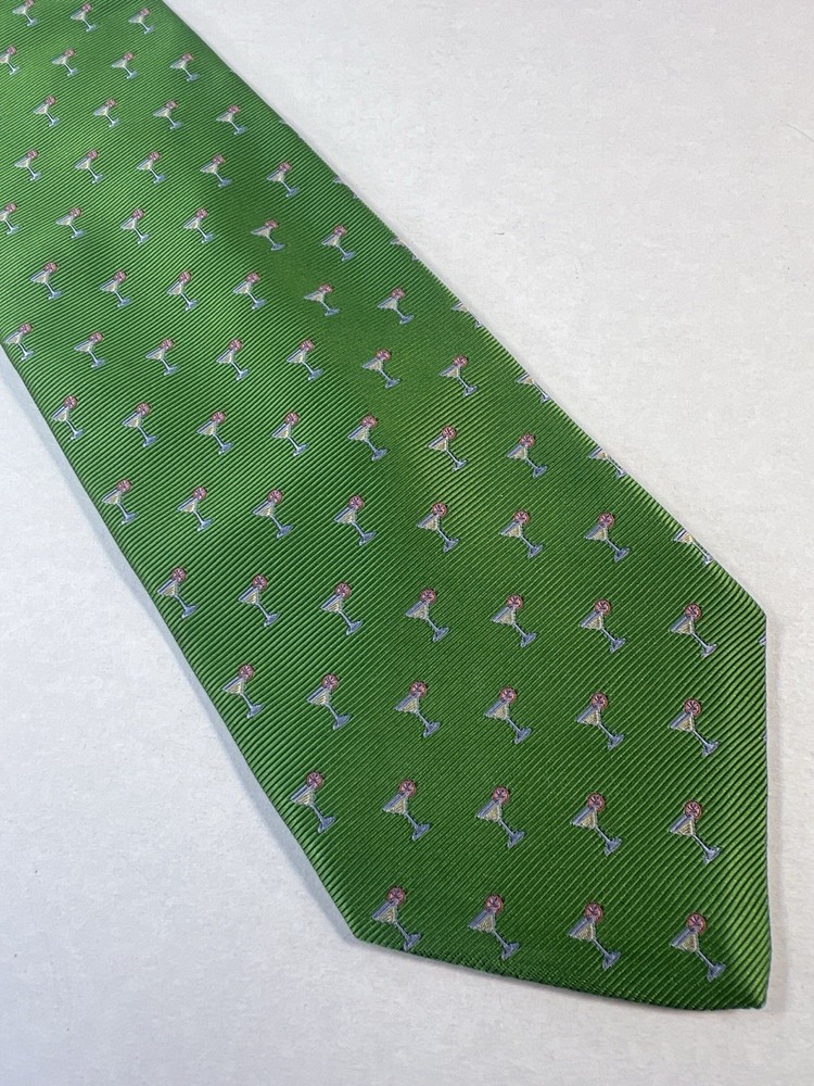 Brooks Brothers Green Silk Martini Tie Stain Resistant Preppy Ivy League Mad Men