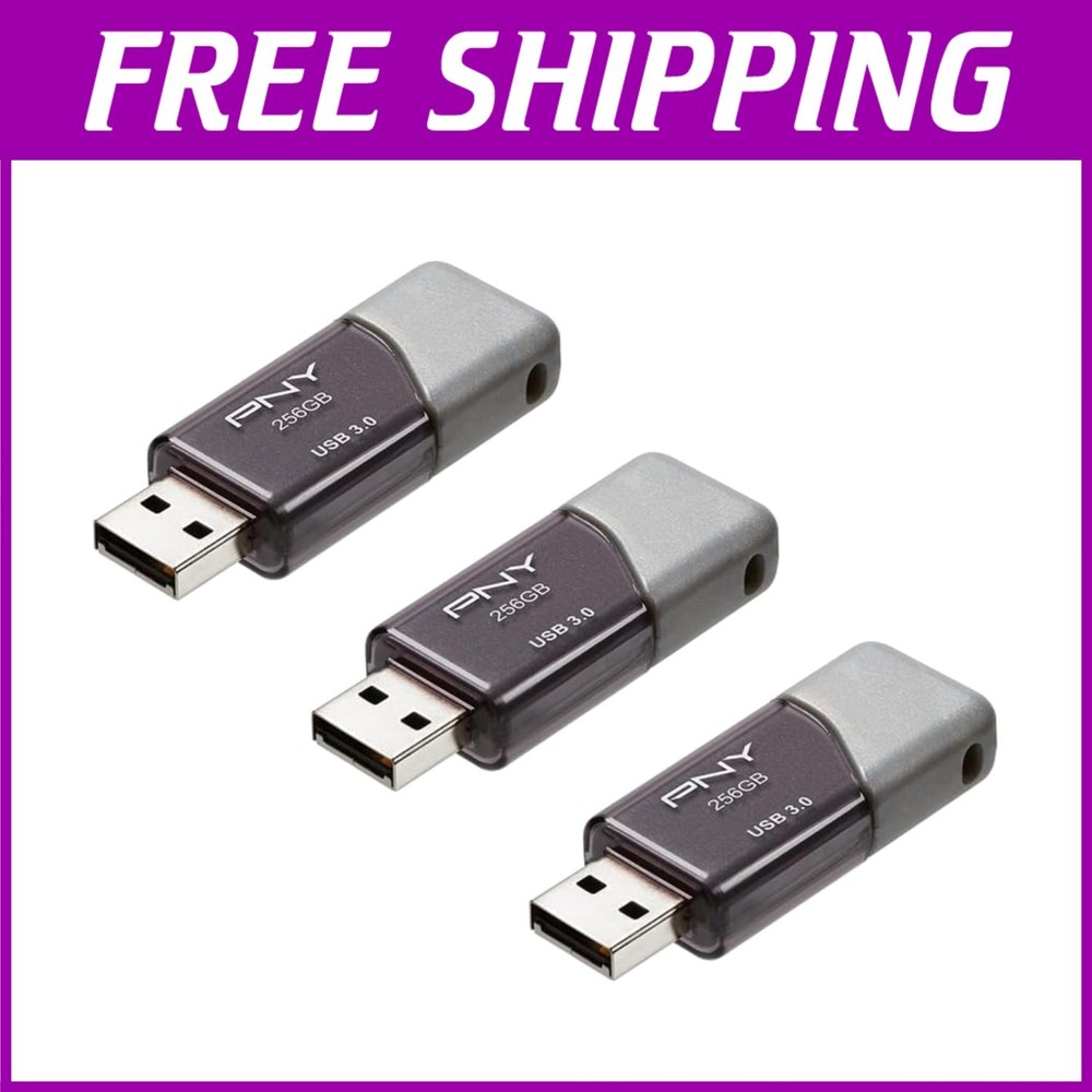 Lightweight 256GB USB 3.0 Flash Drive - Grey, 3-Pack