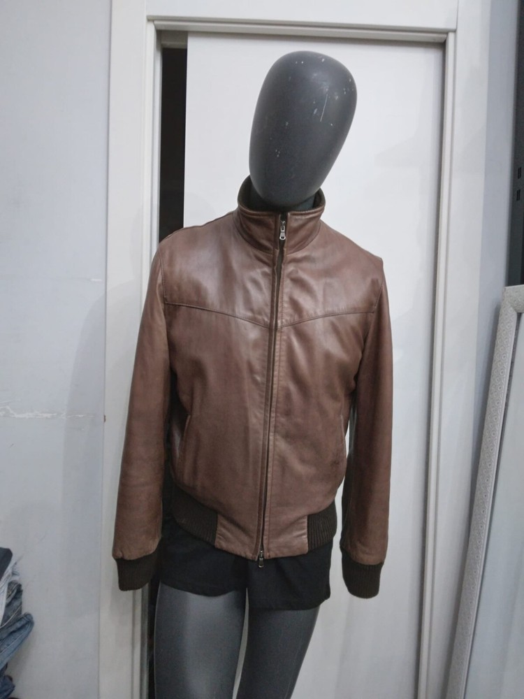 Real Leather Jacket Used Men Size 50 Brown XYC971L