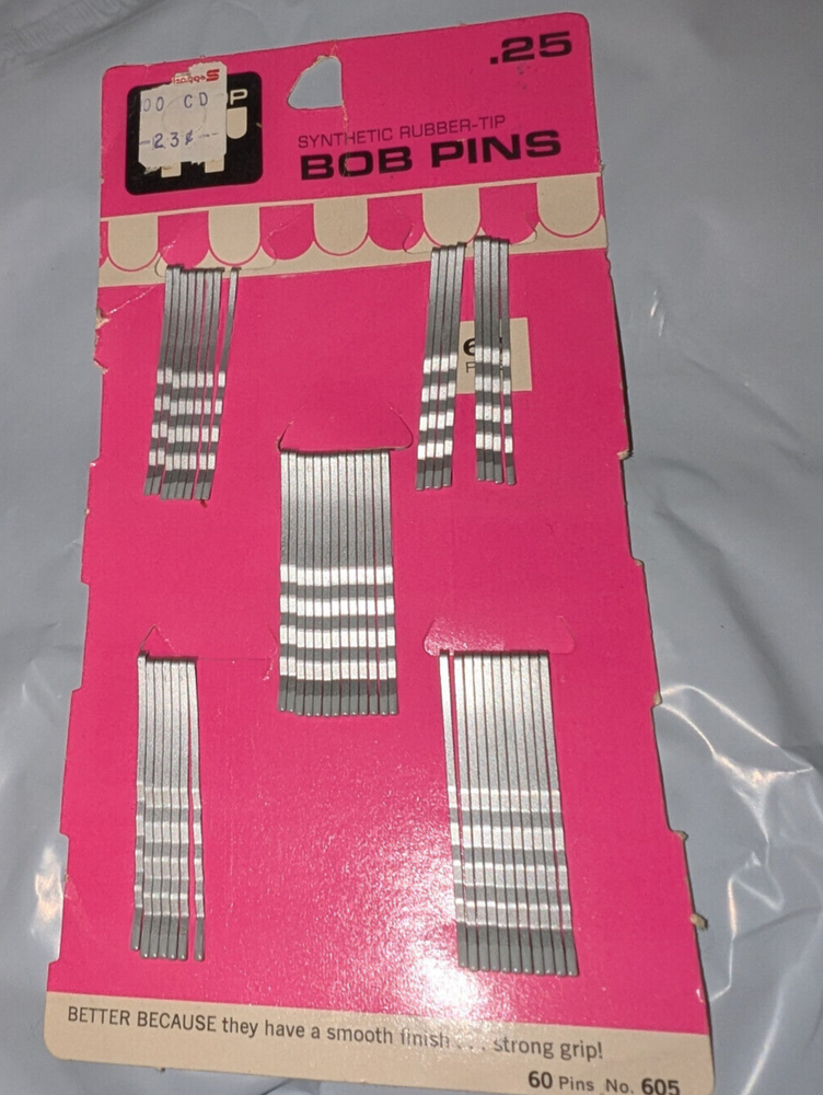Vintage Tip Top Synthetic Rubber Tip Bobby Bob Pins - New On Card RETRO