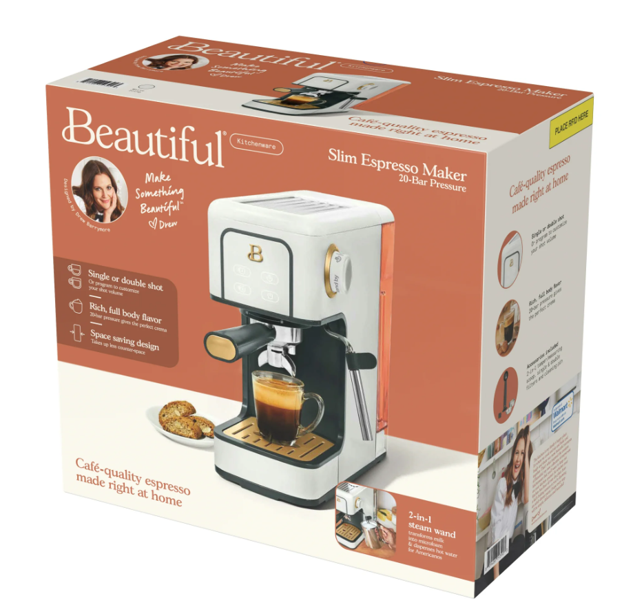 Beautiful Slim Espresso Machine with 20-Bar Pressure, White Icing
