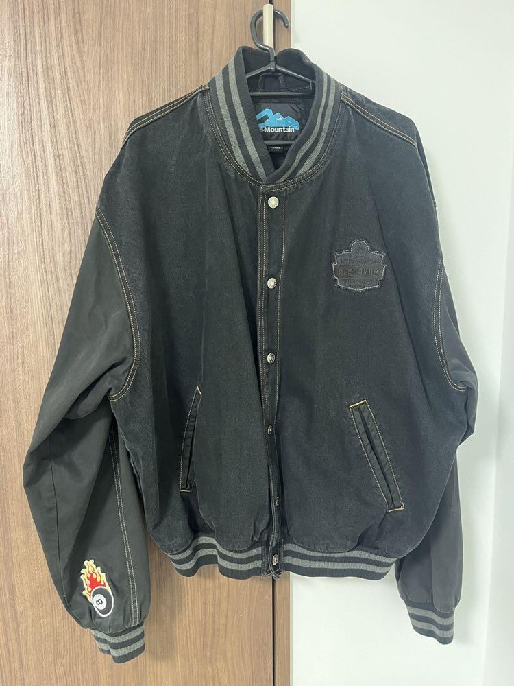Stussy Denim Stadium Jacket with 8-Ball Patch, Unisex, Used