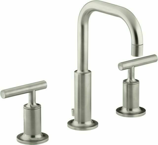 Kohler Purist Widespread Bathroom Faucet in Brushed Nickel with Low Lever Handles K-14406-4