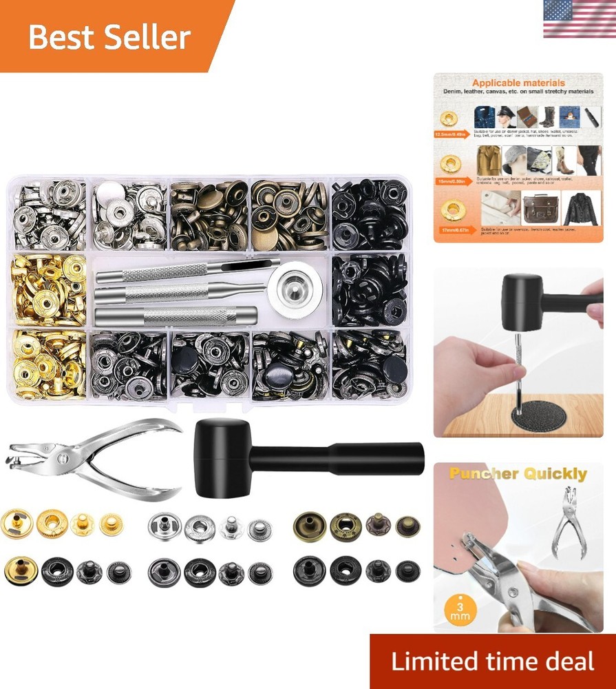 120 Sets Leather Snap Fasteners Kit with Puncher, 12.5mm Metal Button Snaps P...