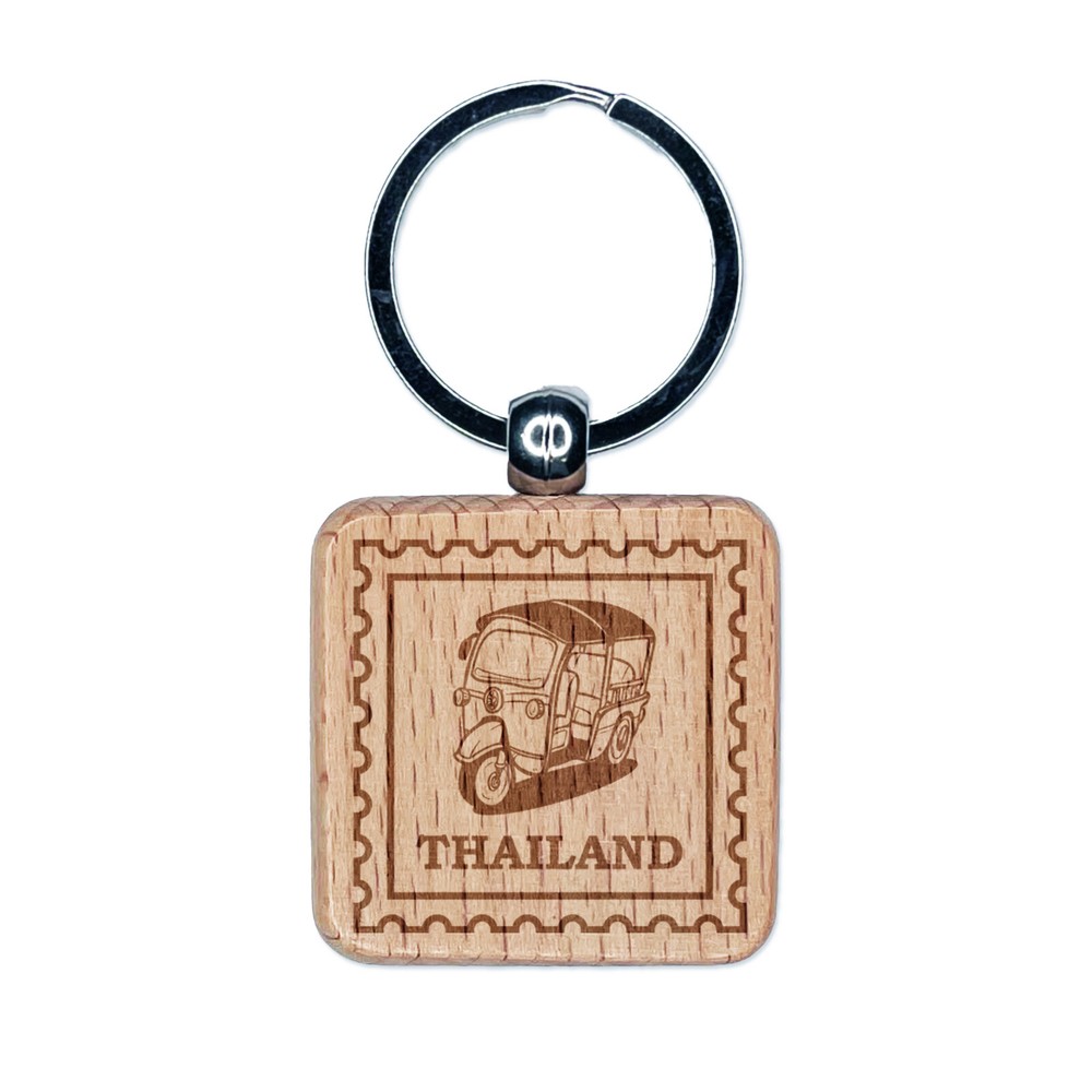 Thailand Tuk-Tuk Travel Wooden Square Keychain Charm