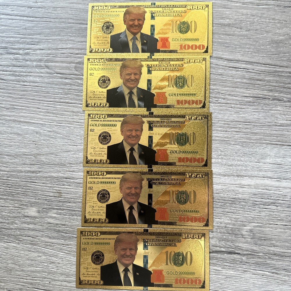1000 Dollars Trump 2024 Gold Foil Banknotes 5pcs  Money Collection Souvenir