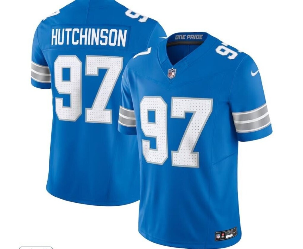 Mens Aidan Hutchinson #97 Blue Detroit Lions Stitched Jersey Size L