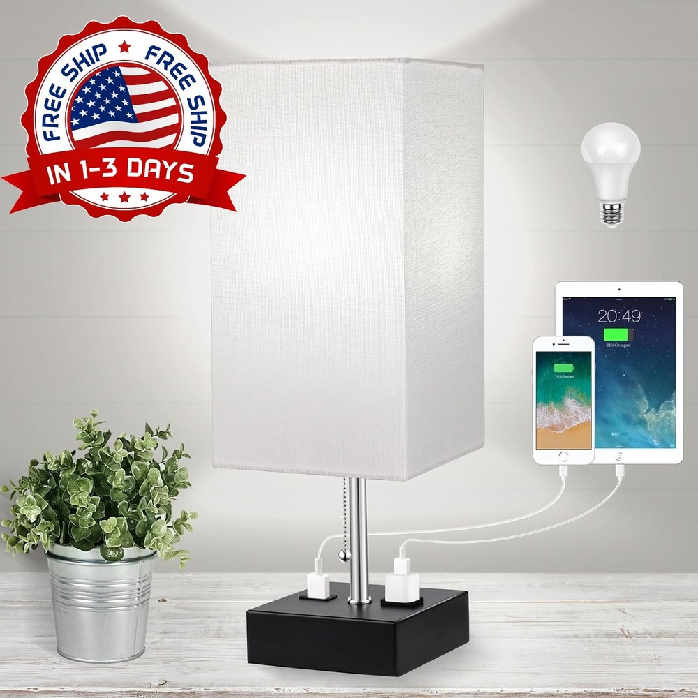 USB Night Table Lamp for Bedroom Desk with Charging Port
