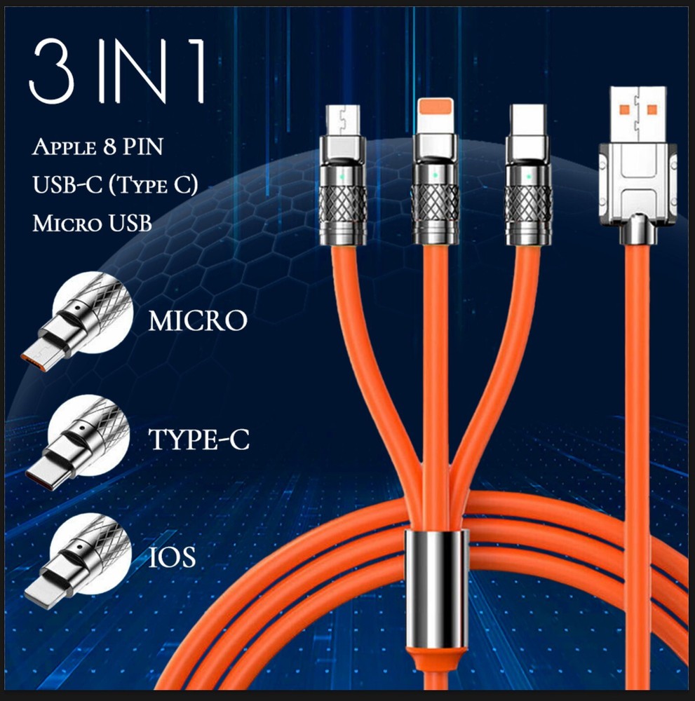 3-in-1 Fast Charging Cable for iPhone Type C Micro USB