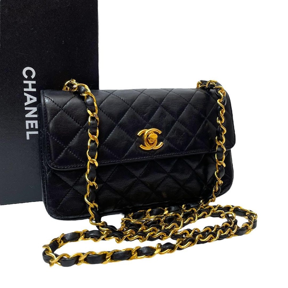 Chanel Mini Matelasse Chain Shoulder Bag Turnlock Black