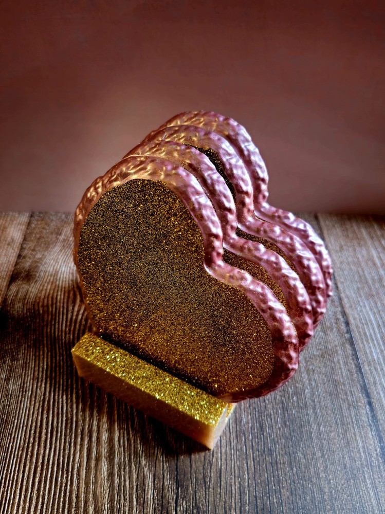 Gold Glitter And Rose Gold Heart Shaped Handmade Coaster Set