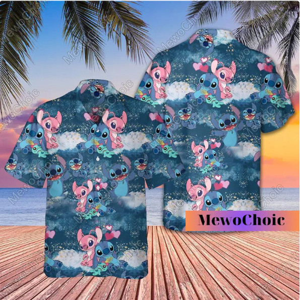 Stitch And Angel 3D Hawaii Shirt HALLOWEEN GIFT CHRISTMAS GIFT BEST PRIC