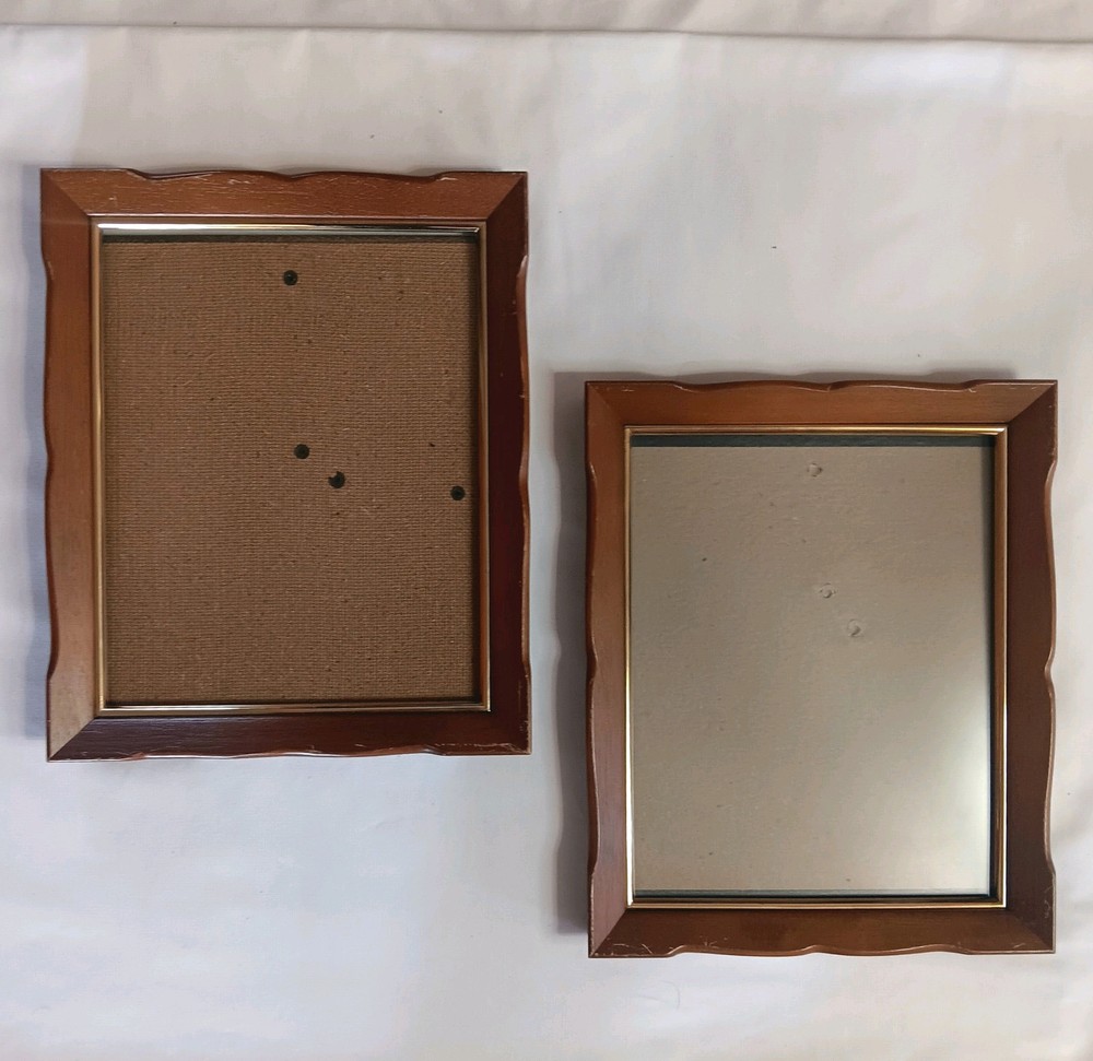 Vintage MCM Wood Photo Frames Set of 2 with Frosted Glass 8x10