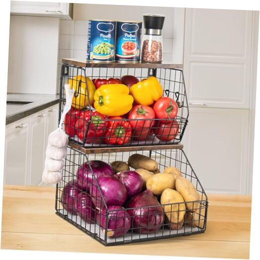 Stackable Wall-Mounted Fruit & Vegetable Basket for Potatoes Onions and More  