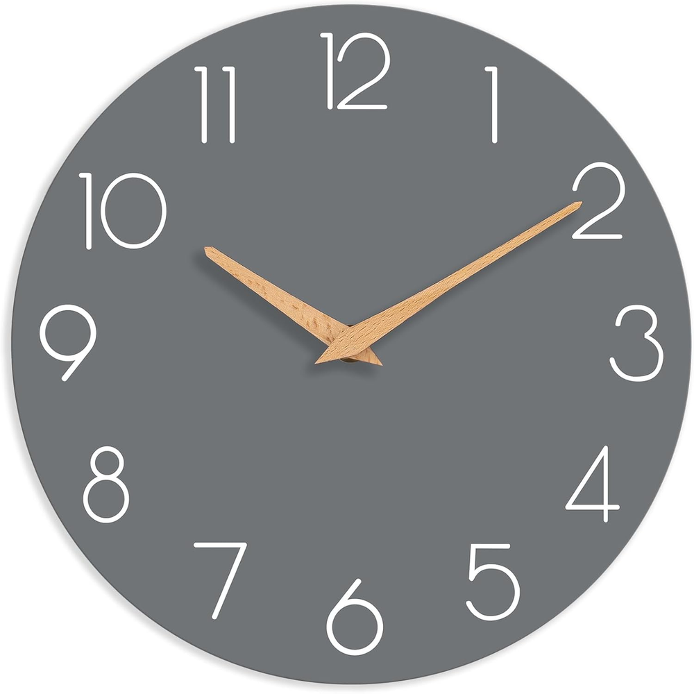 10 Inch Silent Wooden Wall Clock - Decorative Battery Operated