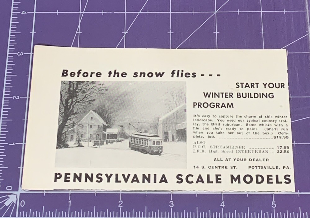PENNSYLVANIA SCALE MODELS POTTSVILLE PA    1958 MODEL TRAIN PRINT AD