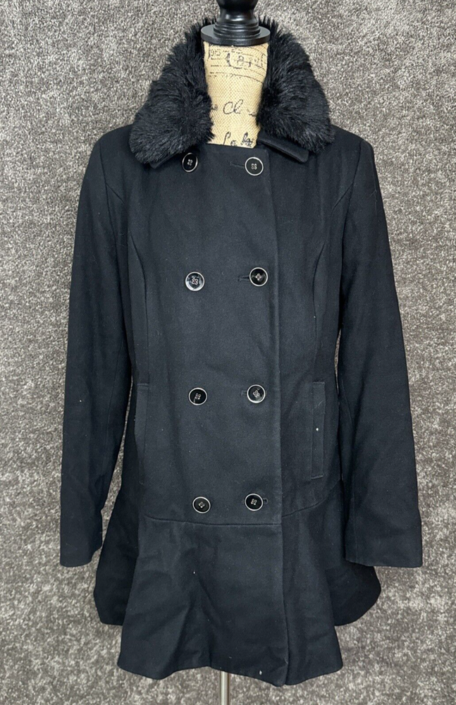Laundry By Design Lined Peacoat Womens Large Black Wool Blend Button Front