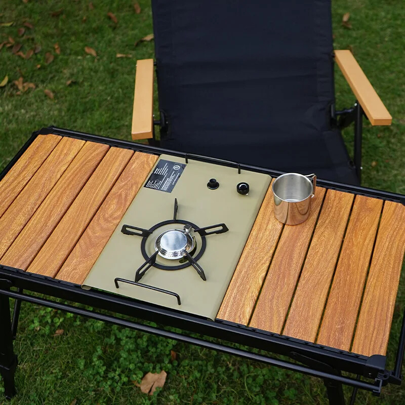 Folding Camping Table Wood Portable Lightweight Camp BBQ Grill Table Removable