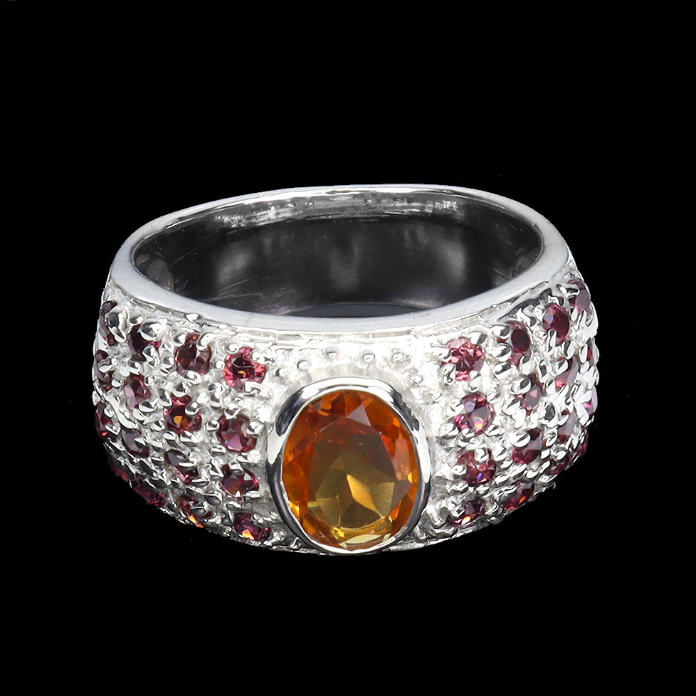 925 Sterling Silver Oval Citrine & Rhodolite Gemstone Ring Size 7.5 Jewelry