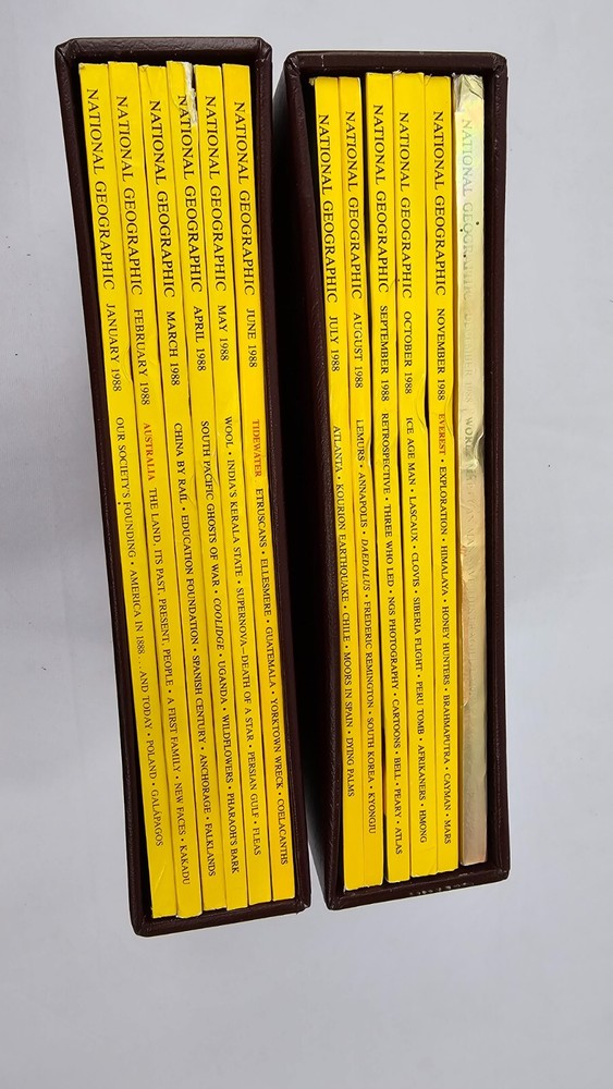 1988 National Geographic 12 Magazines Complete Set & Slipcover/ January-December