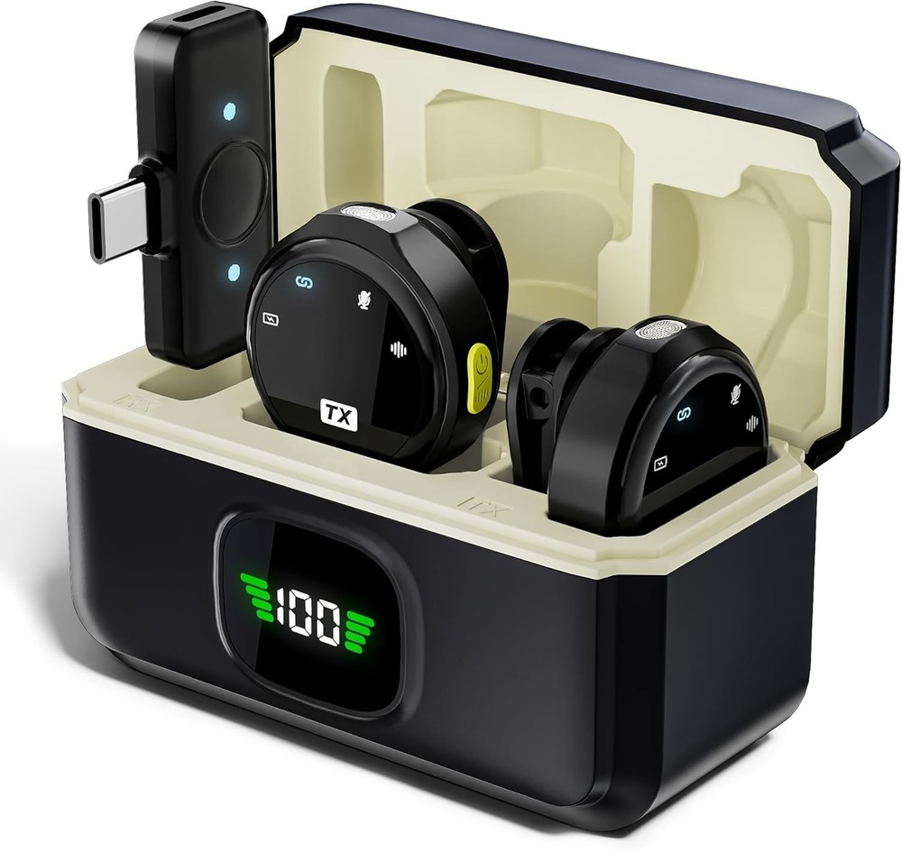 Wireless Lavalier Mic for iPhone Android Laptop with 48KHz HD Audio 30H Battery 65ft Range