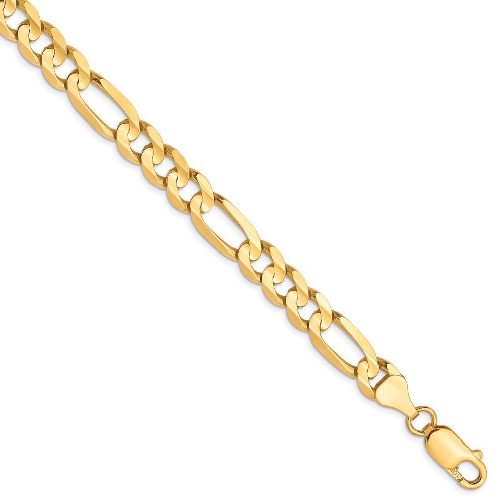 10k Yellow Gold 6.75mm Concave Figaro Chain Bracelet 8
