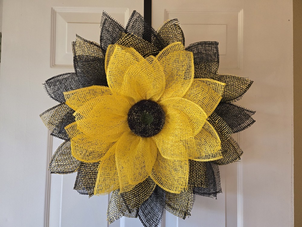 Handmade Deco Mesh Sunflower Wreath for Spring Summer Everyday Decor