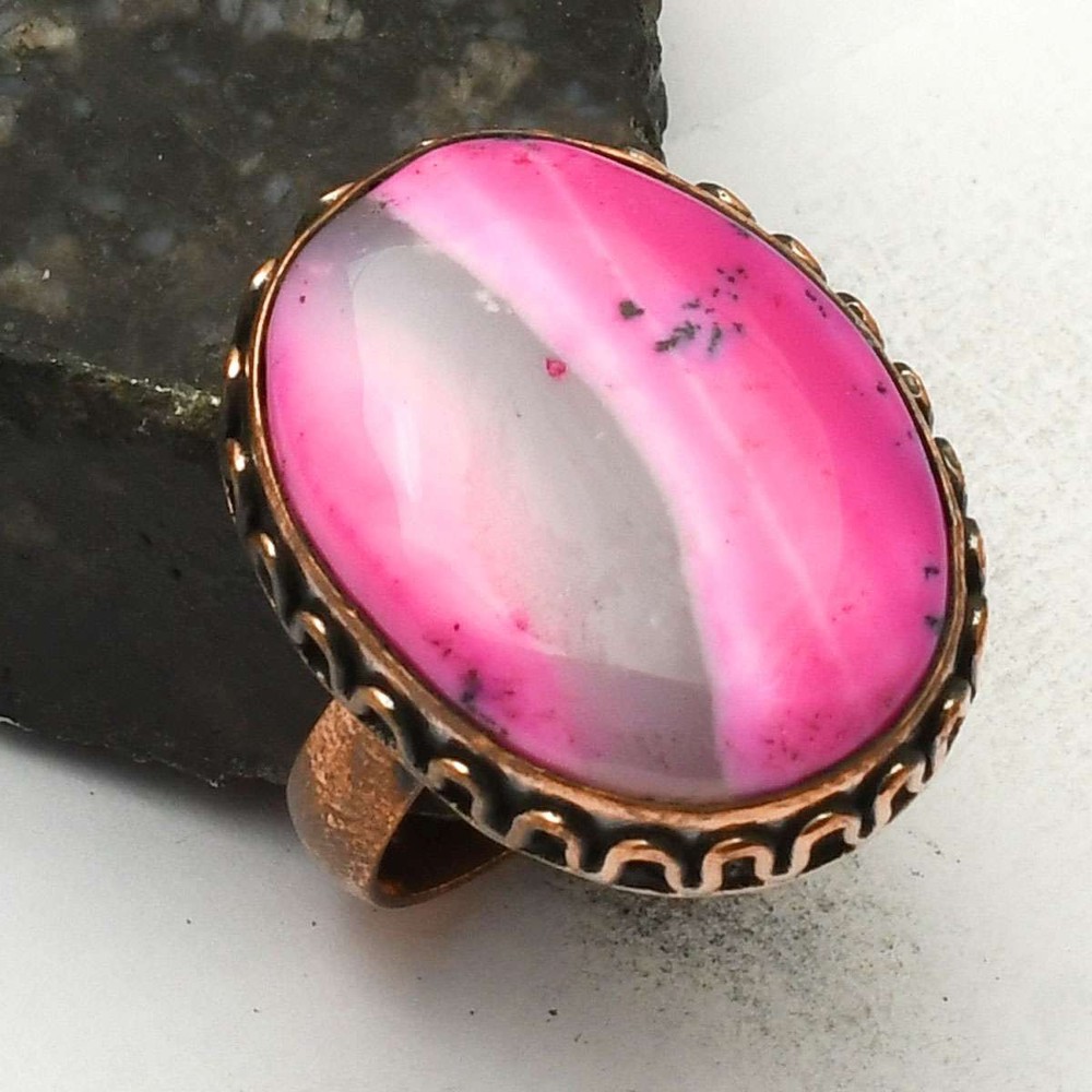 Dendrite Opal Gemstone Handmade Pure Copper Ring Jewelry US Size-9 AR 75482