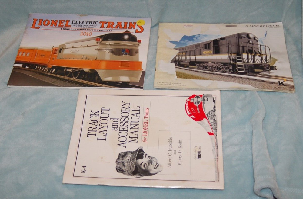 LOT OF 3 KLINE LIONEL TRAIN CATALOGS W PRICES 2009, 2010 & TRACK LAYOUT ACC. MAN